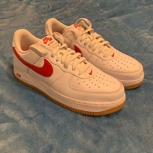 Nike Air Force 1 Anniversary Edition White/Red/Gum bottom Mens Size 10